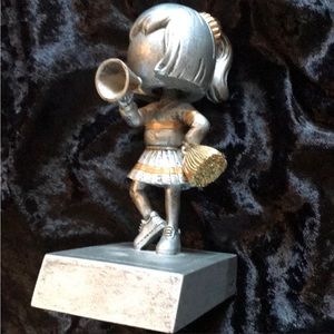 Adorable‎ silver & gold cheerleader statue trophy bobblehead